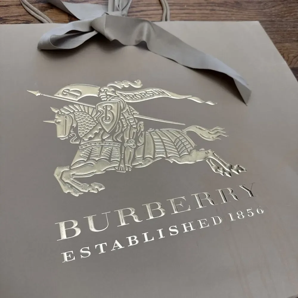 BURBERRY LARGE Heavy Paper Embossed Shopping Tote Bag Beige & GOLDE 21x16.5”